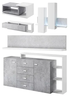 Produktbild von Wohnwand-Set Bota Anbauwand 5-teilig weiß Beton Colorado