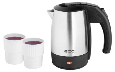 Obrázok produktu pre ECG RK 550 Travel,
Cestovná rýchlovarná kanvica, objem 0,5 l, Automatické vypnutie, Svetelná signalizácia, v balení 2 cestovné šálky,