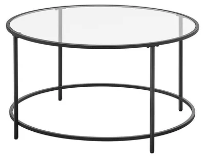 Image de Table basse ronde avec plateau en verre – Style industriel – Acier – Noir – 84 x 45,5 cm