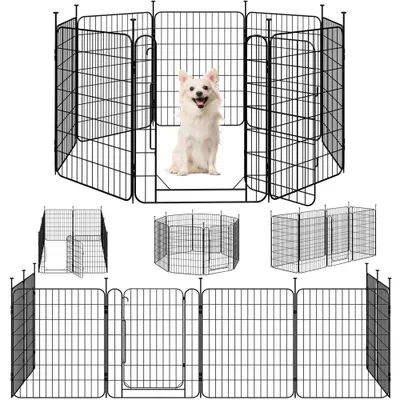 Produktbild von Yaheetech 8-teilig Welpenauslauf 80 cm hoch, Laufstall mit Tür für Hunde, faltbares Welpenfreigehege Zaun Gitter