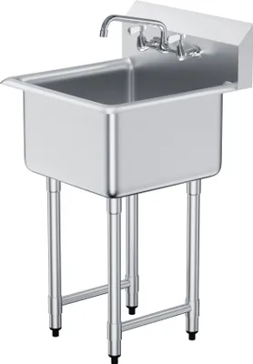Immagine prodotto di SucceBuy Lavello di preparazione e di servizio in acciaio inox 21 "x41". Viene fornito con rubinetto e gambe. lavello a 1 scomparto a vasca singola freestanding per garage, ristorante, cucina e lavanderia.