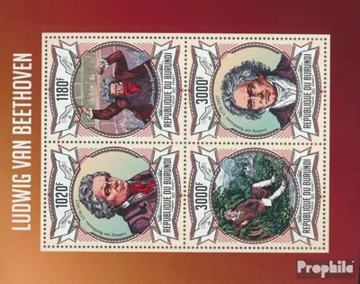 Produktbild von Briefmarken Burundi 2013 Mi 3018-3021 Kleinbogen (kompl. Ausgabe) postfrisch Ludwig van Beethoven