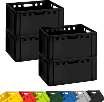 Produktbild von 4x Fleischkiste E3 Metzgerkiste 60x40x30cm lebensmittelecht, robust, stapelbar - Eurokisten Lagerkiste Stapelkiste aus Deutschland, Farbe:schwarz