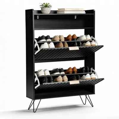 Produktbild von Schuhschrank mit 2 Klappen 80*24*120cm für 16 Paar Schuhe mit 1 Schubladen Schuhkipper Schmal Schrank Flur Schuhkommode im Flur Platzsparend