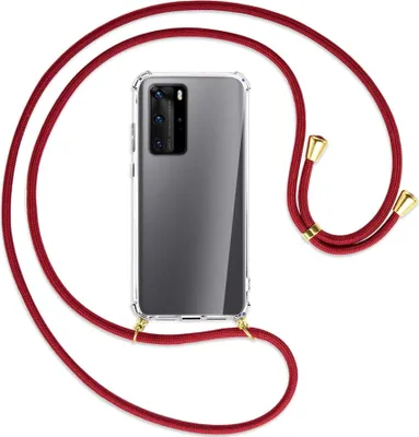 Produktbild von Handykette Backcover-Schutzhülle mit Band (Metall goldfarben) für Huawei P40 - dunkelrot
