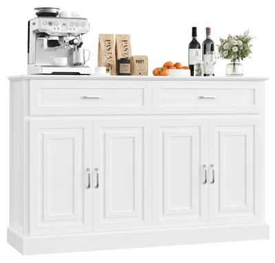 Image de Buffet - Meuble de cuisine - 2 tiroirs, 4 portes - Bois - 140 x 39,5 x 92,5 cm - Blanc