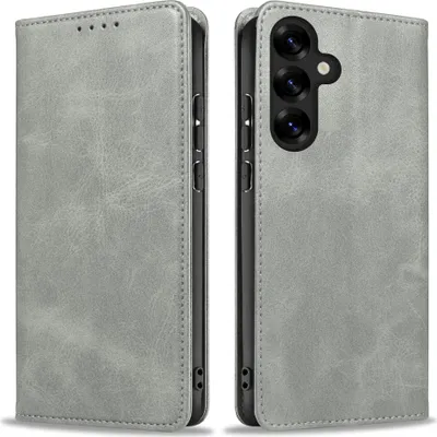 Produktbild von Handyhülle für Samsung Galaxy S25 FE Kunstleder Flip Cover Hülle Handytasche Case Kartenfach Farbe: Grau