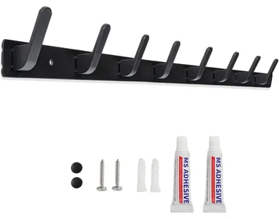 Productafbeelding van Wandgarderobe met 8 haken, zwart, 73 cm, lichtmetaal