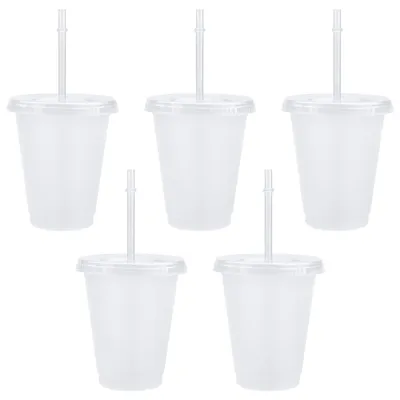 5er-Set wiederverwendbare Plastikbecher mit Deckeln, 500 ml transparent