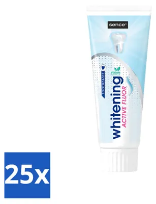 Image de 25 tubes de dentifrice blanchissant Sence avec fluor, 75 ml chacun. Pack économique de 25 pièces