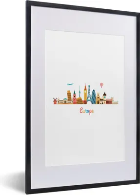 Produktbild von MuchoWow® MuchoWow® Gerahmtes Poster Europa - Skyline - Regenbogen 40x60 cm - Poster mit zchwarzem Bilderrahmen - Poster in Rahmen