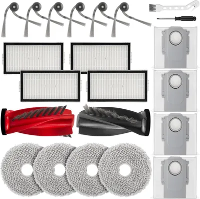 Produktbild von 20 Stück Staubsauger Zubehör für Roborock Saros 10R / Qrevo CurvX Saugroboter, 2 Hauptbürste, 4 Wischtücher, 4 Filter, 6 Seitenbürsten, 4 Staubbeutel, 1 Reinigungsbürste, 1 Schraubschrauber