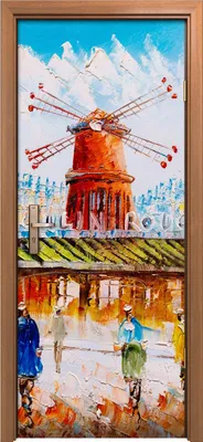 Produktbild von Türposter 80x200 cm Türaufkleber Türtapete Türfolie Klebefolie Windmühle Paris Stadt Menschen Straße