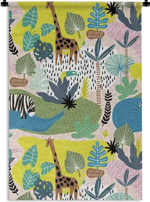 Produktbild von MuchoWow® Wandteppich Wandbehang Dschungel - Muster - Tiere - Pflanzen 120x180 cm Tapisserie Dekoration Wandtuch - Schlafzimmer - Dekorationen für das Haus