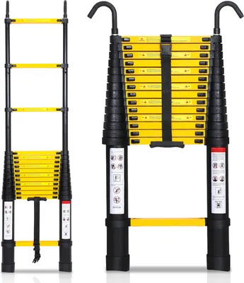 Obrázok produktu pre Teleskopický rebrík SWANEW, 4,4 m s odnímateľným hákom, hliníkový, protišmykový výsuvný rebrík, stabilný rebrík do 150 kg