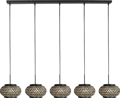 Immagine prodotto di Mexlite - lampada a sospensione - HaloSwap - naturale nero - bambù - grande lampada da tavolo da pranzo - E27 - 4528ZW