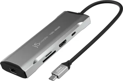 Produktbild von j5create JCD393-N 4K60 Elite USB-C® 10Gbps Mini Dock, Kabelgebunden, USB 3.2 Gen 1 (3.1 Gen 1) Type-C, 100 W, 10,100,1000 Mbit/s, Grau, Space Grey