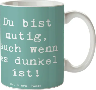 Produktbild von Mr. & Mrs. Panda Kaffeetasse Spruch Angst vor Dunkelheit überwinden - Meeresbrise - Geschenk, Zuversicht, Lebenshilfe, Geschenktasse, Teetasse, Licht in der, Becher