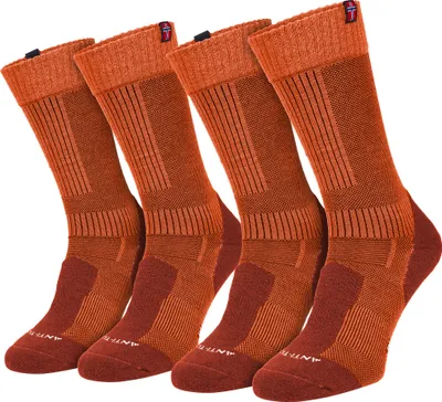 Produktbild von 2 Paar Merino Trekkingsocken für Damen und Herren - warm mit Polsterung - Orange - 43/46