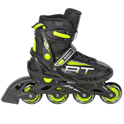Immagine prodotto di Scarpe a rotelle in linea, modello Raven Profession, colore nero/verde lime, taglia regolabile 31-35