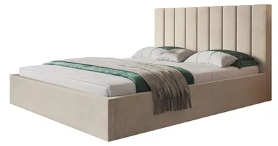 Produktbild von AlpiMeble Bett 90x200 - Polsterbett mit Bettkasten und Metallrahmen - Modern Betten - Weicher Jasminstoff - Kollektion Sapporo - Beige
