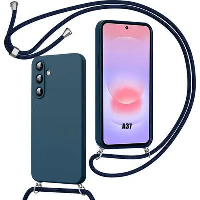Image de Coque pour Samsung Galaxy A37 5G, Silicone Bleu Marine Antichoc Anti-Rayures avec Bandoulière