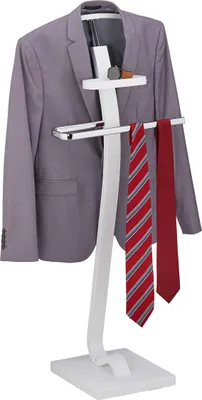 Immagine prodotto di Relaxdays Valletto da camera, con ripiano, porta abiti per giacca e pantaloni, DxLxA: 112x46x32 cm, valletto da camera, bianco/argento