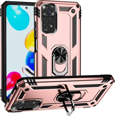 Obrázek produktu pro Pouzdro pro Xiaomi Redmi Note 11 / Note 11S dvouvrstvé robustní, vojenská ochrana pouzdro s držákem prstenu a stojánkem Růžový