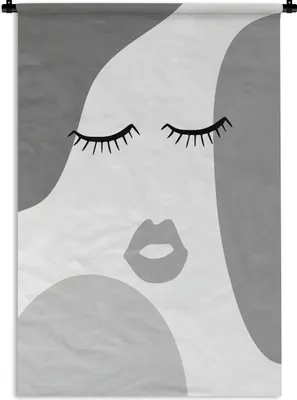 Produktbild von MuchoWow® Wandteppich Wandbehang Gesicht - Abstrakt - Schwarz - Weiß 90x135 cm Tapisserie Dekoration Wandtuch - Baumwolle - Wandskulptur