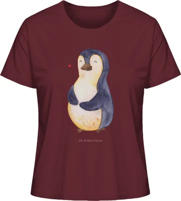 Produktbild von Mr. & Mrs. Panda Damen Basic T-Shirt Pinguin Diät Größe XL - Burgundy - Geschenk, Kurzarmshirt, Oberteil, Baumwoll, Sommershirt, Motivation, Abnehmen