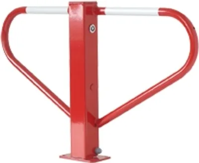 Produktbild von Parkplatzsperre 70x70 mm, umlegbar mit 8mm-Dreikantverschluss, zum Aufdübeln mit rot reflektierenden Leuchtsreifen