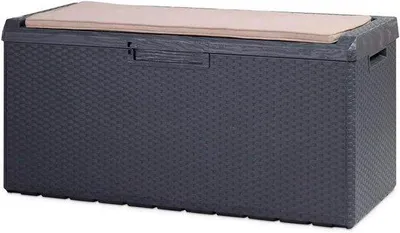 Image de Banc d'extérieur avec coussin amovible, 340 l, anthracite, roulettes en PP