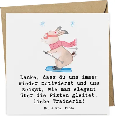Produktbild von Mr. & Mrs. Panda Grußkarte Skifahren Trainerin Liebe - Weiß - Geschenk, faltkarte, doppelkarte, anlasskarte, Pisten, Klappkarte, Winter, Sportart, Danksagung, Dankeschön