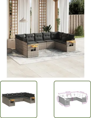 Produktbild von The Living Store 9-tlg. Garten-Sofagarnitur mit Kissen Grau Poly Rattan
