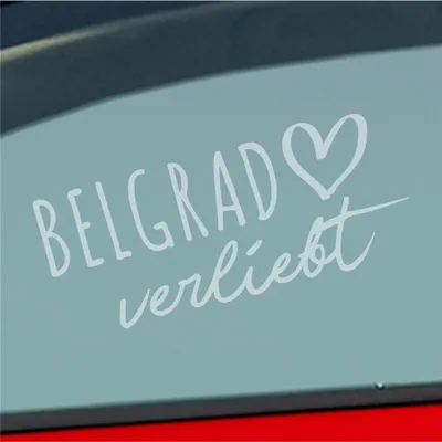 Produktbild von Auto Aufkleber Belgrad verliebt Herz Stadt Heimat Liebe Car 19x8 cm Milchglas Sticker Heckscheibenaufkleber