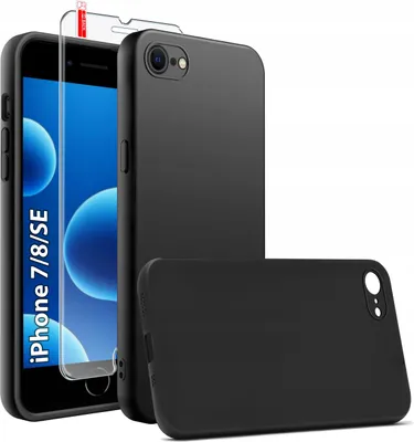 Zdjęcie produktu dla Etui Czarne Matowe Silikon Slim do iPhone 7 | 8 | SE | 2020 | 2022 + SZKŁO