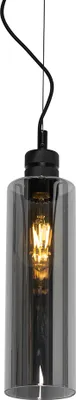 Produktbild von QAZQA - Moderne Hängelampe I Pendellampe I Pendelleuchte schwarz mit Rauchglas - Stavelot I Wohnzimmer I Schlafzimmer - Länglich - LED geeignet E27