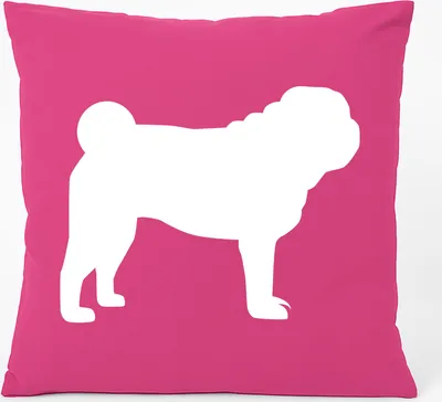 Produktbild von Huuraa Kissen Mops Silhouette 40x40cm mit Füllung Fuchsia Baumwolle Dekokissen Geschenkidee