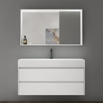 Produktbild von doporro Spiegelschrank Wandspiegel mit LED-Beleuchtung und Ablage Wandschrank in Matt Weiß aus Holz 120x12x70cm Hängeschrank für Badezimmer Spiegelschrank01