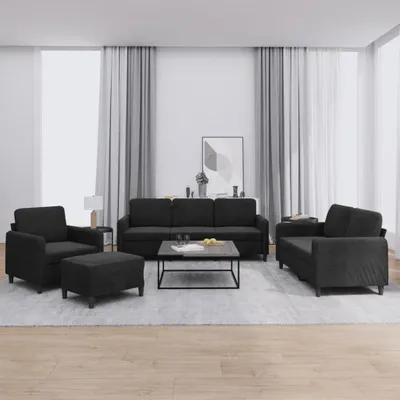 Produktbild von Design 4-tlg. Sofagarnitur Schwarz Samt, Schlafsofas 2024 Neu