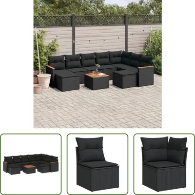 Produktbild von The Living Store 10-tlg. Garten-Sofagarnitur mit Kissen Schwarz Poly Rattan