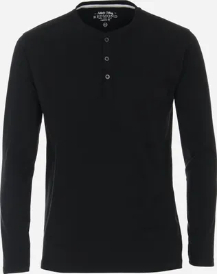 Produktbild von REDMOND Casual Henley Shirt Langarm Knopfleiste Regular Fit Baumwolle Jersey uni Schwarz XL
