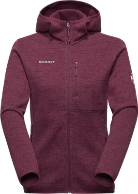 Dunkelrote Mammut Arctic IV ML Hooded Jacke mit Kapuze und Reißverschluss vorne