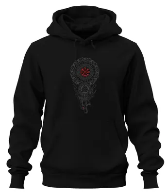 Zdjęcie produktu dla Vegvisir Fenrir Valknut Nordic Runes Wolf Mythology Grunge Uni Bluza z kapturem, Czarny, XL