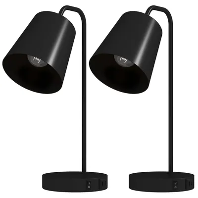 Obrázek produktu pro Sada 2 stolních lamp, černá ocel, USB-A/USB-C, E27