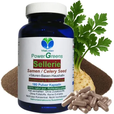 Produktbild von Sellerie Samen Selleriesamen Celery Seed 180 Pulver Kapseln nach Hildegard von Bingen. 100% NATUR pur. OHNE ZUSAZSTOFFE.