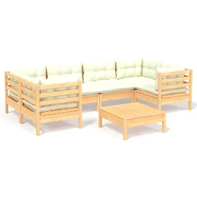 Produktbild von vidaXL 7-tlg. Garten-Lounge-Set mit Creme Kissen Kiefernholz