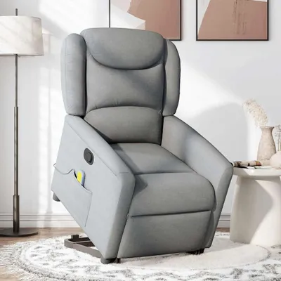 Image de vidaXL Fauteuil de massage avec releveur Gris clair Tissu