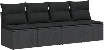 Produktbild von vidaXL Gartensofa mit Kissen 4-Sitzer Schwarz Poly Rattan