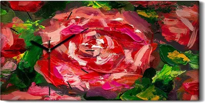 Produktbild von Dekor Leinwand Uhr Wandbilder Geräuschlos 60x30 Blumen Rose Pfingstrose Malerei - schwarze Hände
